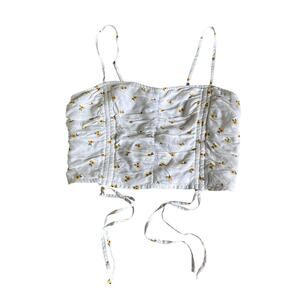 HOLLISTER White Yellow Floral Cropped Cinch Cami Tank Top Women's Size Small NWT